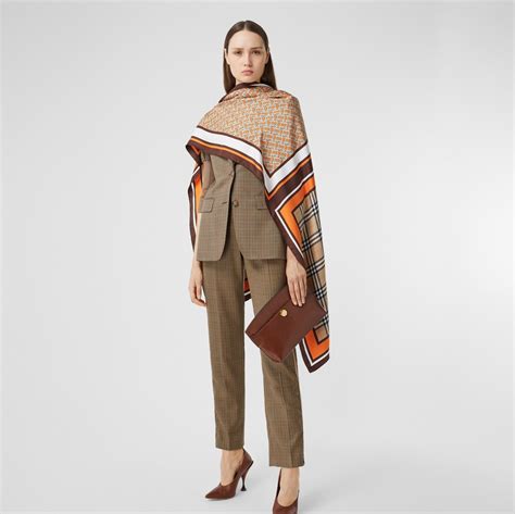 burberry doodle print scarf|Monogram Print Silk Scarf in Bright orange.